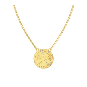 ANYCO Necklace 18k Gold Plated 925 Silver Starburst Disc Pendant with Zircon 5A Gift Jewelry