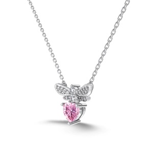 ANYCO Necklace 925 Silver Bee Pendant with Pink Heart Stone Gift Jewelry
