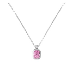 ANYCO Necklace 925 Silver Emerald Cut Pink Gemstone Pendant Gift Jewelry for Women