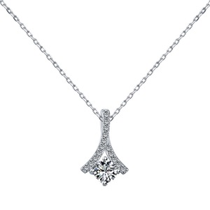 ANYCO Necklace 925 Silver for Woman Clavicle Chain Cubic Zirconia 5A Pendant Rhodium Platting 0.5ct Jewelry