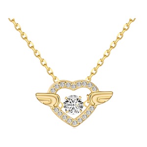 ANYCO Necklace 925 Silver for Woman Cute Flying Feather Heart Pendant Gold Platting Cubic Zirconia 5A 18K Jewelry