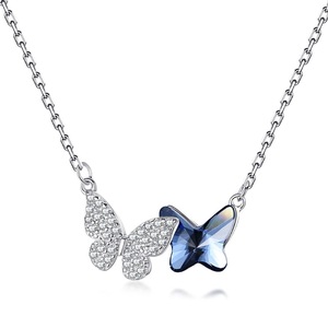 ANYCO Necklace 925 Silver for Woman Flower Butterfly Jade Pendant Rhodium Platting Cubic Zirconia 5A Jewelry