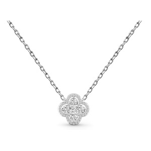 ANYCO Necklace 925 Silver for Women 4 Leaf Clover Clear Pendant Rhodium Platting Cubic Zirconia 5A Jewelry