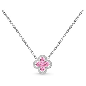 ANYCO Necklace 925 Silver for Women 4 Leaf Clover Pink Pendant Rhodium Platting Cubic Zirconia 5A Jewelry