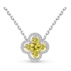 ANYCO Necklace 925 Silver for Women 4 Leaf Clover Yellow Pendant Rhodium Platting Cubic Zirconia 5A Jewelry