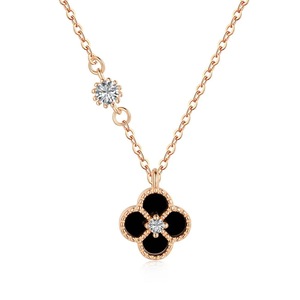 ANYCO Necklace 925 Silver for Women Black Lucky Four Leaf Clover Rose Gold Platting Cubic Zirconia 5A Jewelry