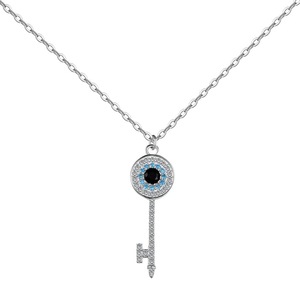 ANYCO Necklace 925 Silver for Women Blue Black Key Pendant Rhodium Platting CZ 5A Jewelry