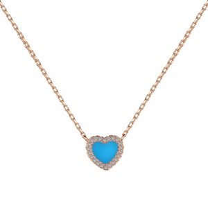 ANYCO Necklace 925 Silver for Women Blue Cute Heart Shape Pendant Rose Gold Platting CZ 5A Jewelry