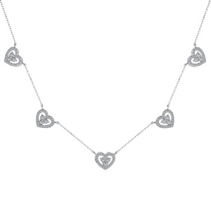 ANYCO Necklace 925 Silver for Women Clear Hallow Out Heart Shape Sequence Pendant Cubic Zirconia 5A Rhodium Platting Jewelry