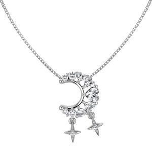 ANYCO Necklace 925 Silver for Women Crescent Star Moon Pendant Rhodium Platting Cubic Zirconia 5A Jewelry
