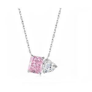 ANYCO Necklace 925 Silver for Women Crystal Pink Heart Shape Lover Pendant Rhodium Platting Cubic Zirconia 8A 1.5ct Jewelry