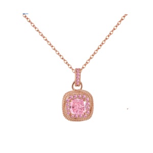 ANYCO Necklace 925 Silver for Women Cute Dark Pink Pendant Rose Gold Platting Cubic Zirconia 8A Jewelry