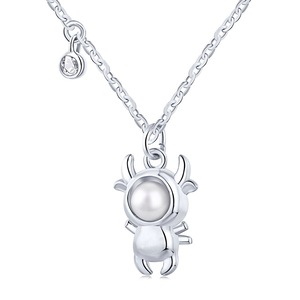 ANYCO Necklace 925 Silver for Women Cute Deer Shell Pearl Pendant Cubic Zirconia 5A Rhodium Platting Jewelry
