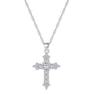 ANYCO Necklace 925 Silver for Women Diamond Chain Cross Pendant Rhodium Platting CZ 5A Jewelry