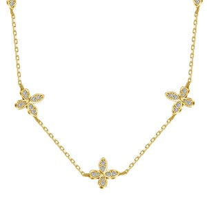 ANYCO Necklace 925 Silver for Women Elegant Clear Floral Sequence Pendant Cubic Zirconia 5A Gold Platting Jewelry