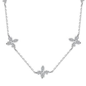 ANYCO Necklace 925 Silver for Women Elegant Clear Floral Sequence Pendant Cubic Zirconia 5A Rhodium Platting Jewelry