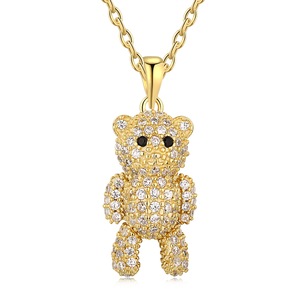 ANYCO Necklace 925 Silver for Women Elegant Cute Bear Animal Pendant Cubic Zirconia 5A Gold Platting Jewelry