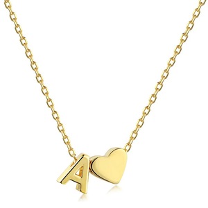 ANYCO Necklace 925 Silver for Women Elegant Letter A Heart Pendant Cubic Zirconia 5A Gold Platting 18K Jewelry