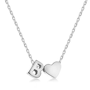 ANYCO Necklace 925 Silver for Women Elegant Letter B Heart Pendant Cubic Zirconia 5A Rhodium Platting Jewelry