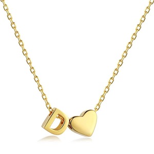 ANYCO Necklace 925 Silver for Women Elegant Letter D Heart Pendant Cubic Zirconia 5A Gold Platting 18K Jewelry