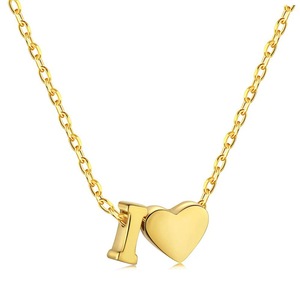 ANYCO Necklace 925 Silver for Women Elegant Letter I Heart Pendant Cubic Zirconia 5A Gold Platting 18K Jewelry