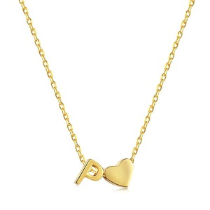ANYCO Necklace 925 Silver for Women Elegant Letter P Heart Pendant Cubic Zirconia 5A Gold Platting 18K Jewelry