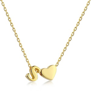 ANYCO Necklace 925 Silver for Women Elegant Letter S Heart Pendant Cubic Zirconia 5A Gold Platting 18K Jewelry