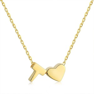 ANYCO Necklace 925 Silver for Women Elegant Letter T Heart Pendant Cubic Zirconia 5A Gold Platting 18K Jewelry