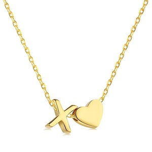 ANYCO Necklace 925 Silver for Women Elegant Letter X Heart Pendant Cubic Zirconia 5A Gold Platting 18K Jewelry