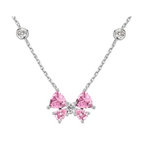 ANYCO Necklace 925 Silver for Women Elegant Pink Butterfly Charm Pendant Rhodium Platting Cubic Zirconia 5A Jewelry