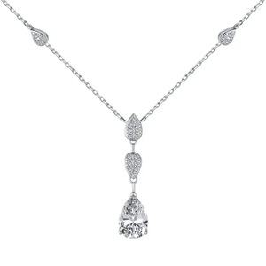 ANYCO Necklace 925 Silver for Women Elegant White Water Drop Pendant Cubic Zirconia 5A Rhodium Platting Jewelry