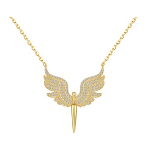 ANYCO Necklace 925 Silver for Women Feathered Angel Pendant Cubic Zirconia 5A Gold Platting 18K Jewelry