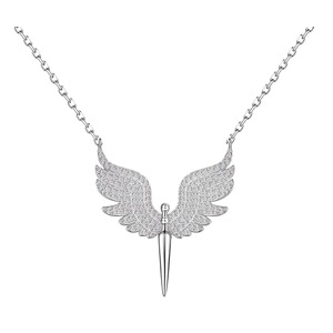 ANYCO Necklace 925 Silver for Women Feathered Angel Pendant Cubic Zirconia 5A Rhodium Platting Jewelry