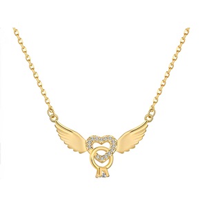 ANYCO Necklace 925 Silver for Women Feathered Heart Ring Pendant Gold Platting Cubic Zirconia 5A 18K Jewelry