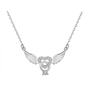 ANYCO Necklace 925 Silver for Women Feathered Heart Ring Pendant Rhodium Platting Cubic Zirconia 5A Jewelry