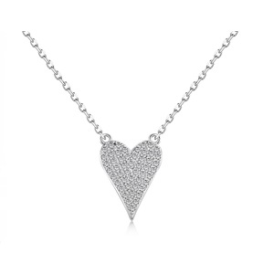 ANYCO Necklace 925 Silver for Women Fine Heart Rhodium Platting Cubic Zirconia 5A Jewelry