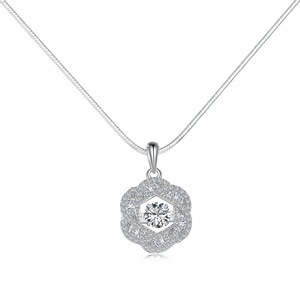 ANYCO Necklace 925 Silver for Women Flower Shape Clavicle Chain Pendant Cubic Zirconia 5A Rhodium Platting Jewelry