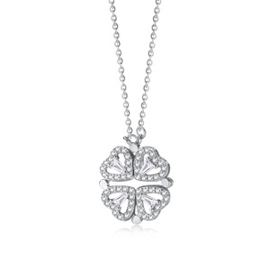 ANYCO Necklace 925 Silver for Women Four Heart Clover Flower Rhodium Platting Cubic Zirconia 5A Jewelry