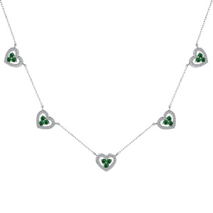 ANYCO Necklace 925 Silver for Women Green Hallow Out Heart Shape Sequence Pendant Cubic Zirconia 5A Rhodium Platting Jewelry