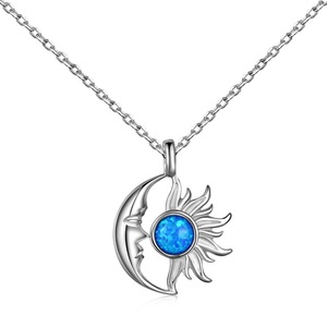 ANYCO Necklace 925 Silver for Women Half Moon and Sun Pendant Rhodium Platting Jewelry