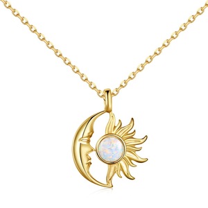 ANYCO Necklace 925 Silver for Women Half Moon and Sun White Pendant Rhodium Platting 18K Jewelry