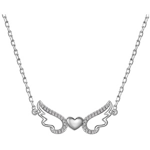 ANYCO Necklace 925 Silver for Women Hallow Feathered Pendant Rhodium Platting Cubic Zirconia 5A Jewelry