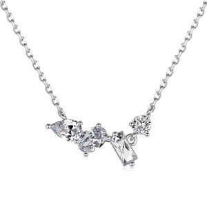 ANYCO Necklace 925 Silver for Women Heart Square Waterdrop Shape Heart Pendant Rhodium Platting Cubic Zirconia 5A Jewelry