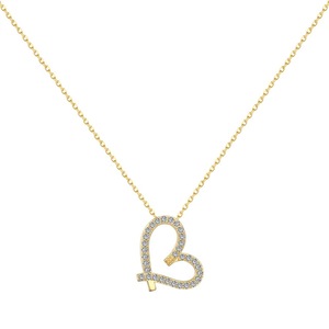 ANYCO Necklace 925 Silver for Women Hollow Love Heart Pendant Gold Platting Cubic Zirconia 5A 18K Jewelry