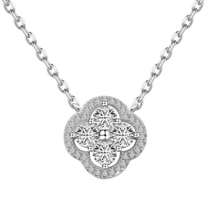ANYCO Necklace 925 Silver for Women Open Clover Pendant Cubic Zirconia 5A Rhodium Platting Jewelry