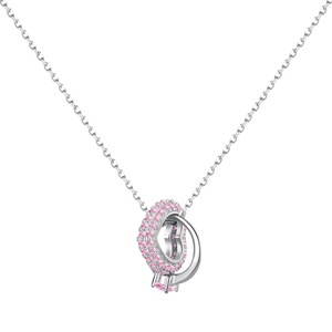 ANYCO Necklace 925 Silver for Women Pink Love Heart Ring Pendant Rhodium Platting Cubic Zirconia 5A Jewelry