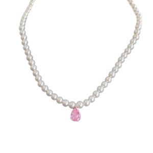 ANYCO Necklace 925 Silver for Women Pink Pearl Chain Drop Charm Pendant Rhodium Platting Jewelry