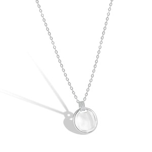 ANYCO Necklace 925 Silver for Women Plain Coin Shape Pendant Silver Color Platting Jewelry