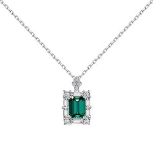 ANYCO Necklace 925 Silver for Women Rectangular Emerald Green Stone Cubic Zirconia 5A 3ct Jewelry Square Pendants