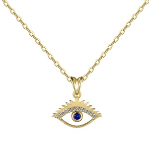 ANYCO Necklace 925 Silver for Women Sapphire Blue Eye Pendant Gold Platting CZ 5A 18K Jewelry